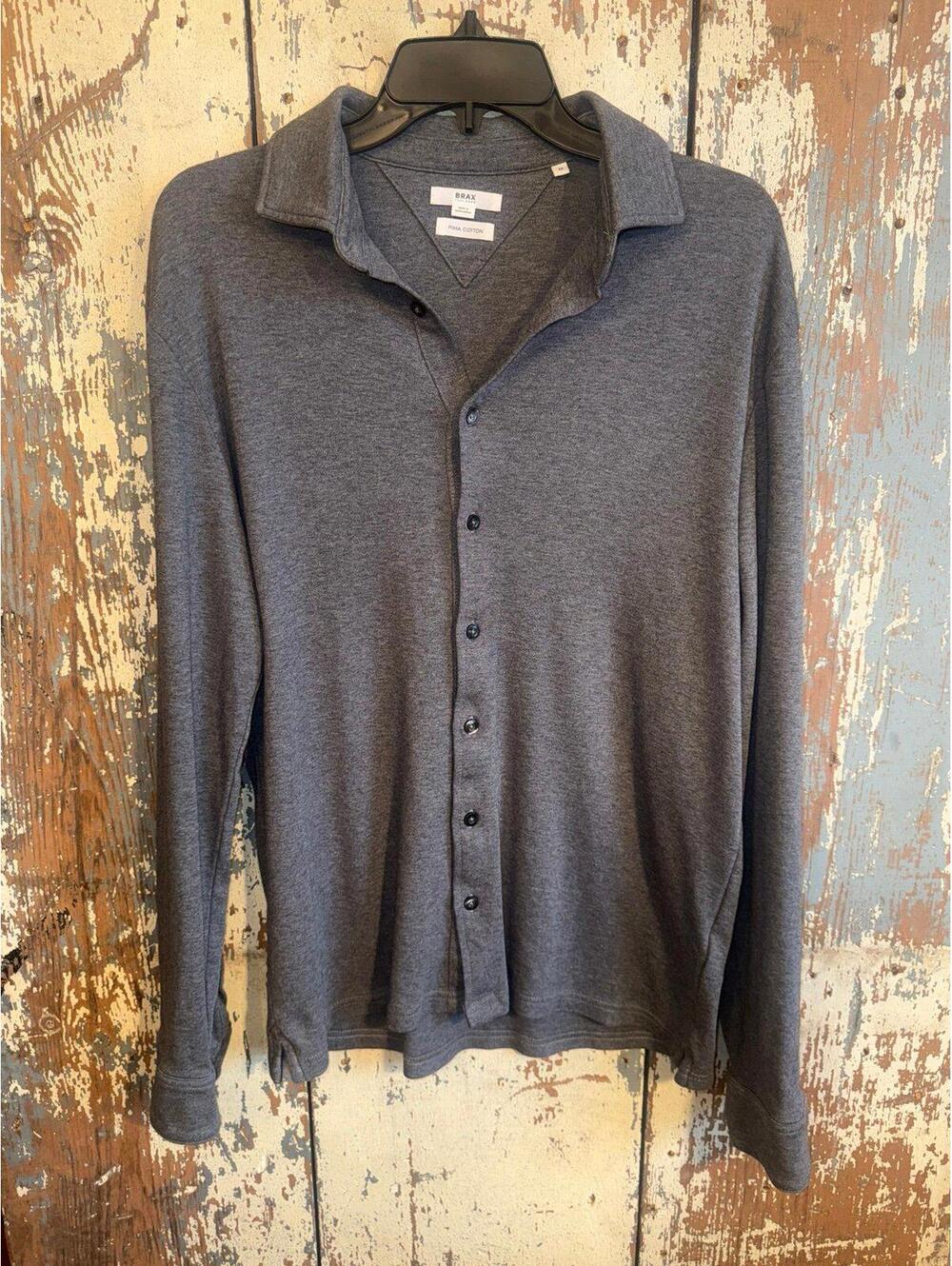 BRAX Perseus Interlock Pima Cotton button down gray shirt, size medium
